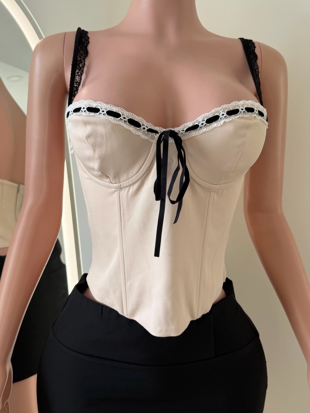 Cream Bustier Top with Black Trim